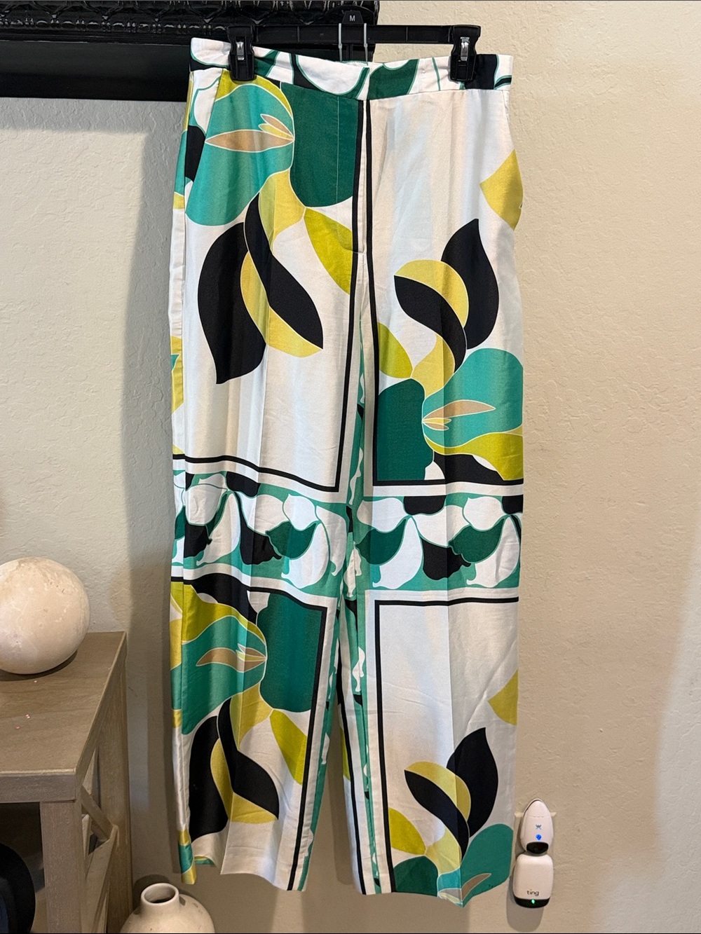 Zara Green, Yellow & Black palazzo Wide-Leg Printed Pants